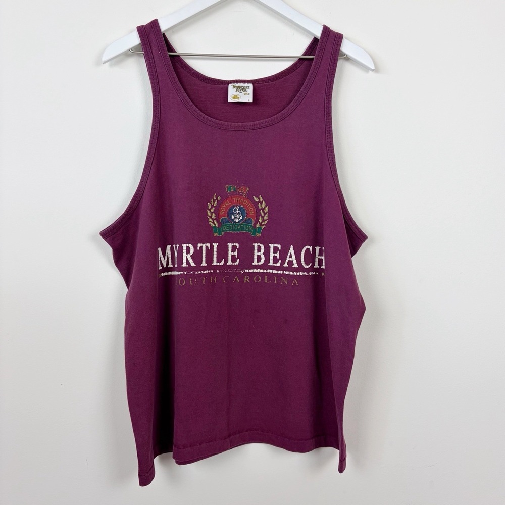 Vintage Myrtle Beach Tank Top Mens Size Large 90s Made USA 100% Cotton Maroon